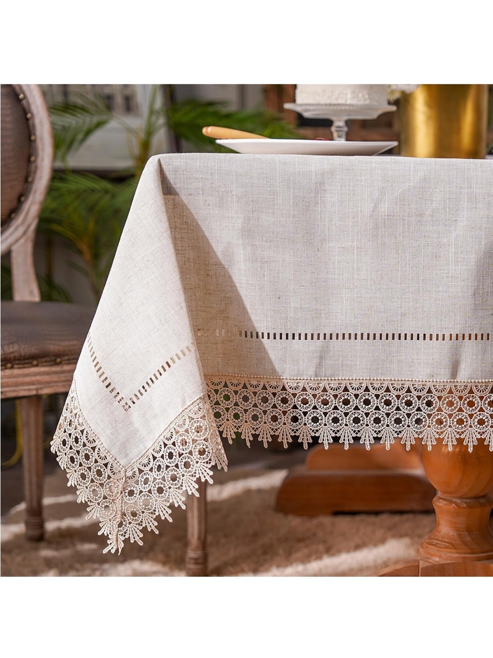 NEW ARTABEL Cut Work Tablecloth with Lace Laser Die-Cut Exquisite, Ivory 60x120”